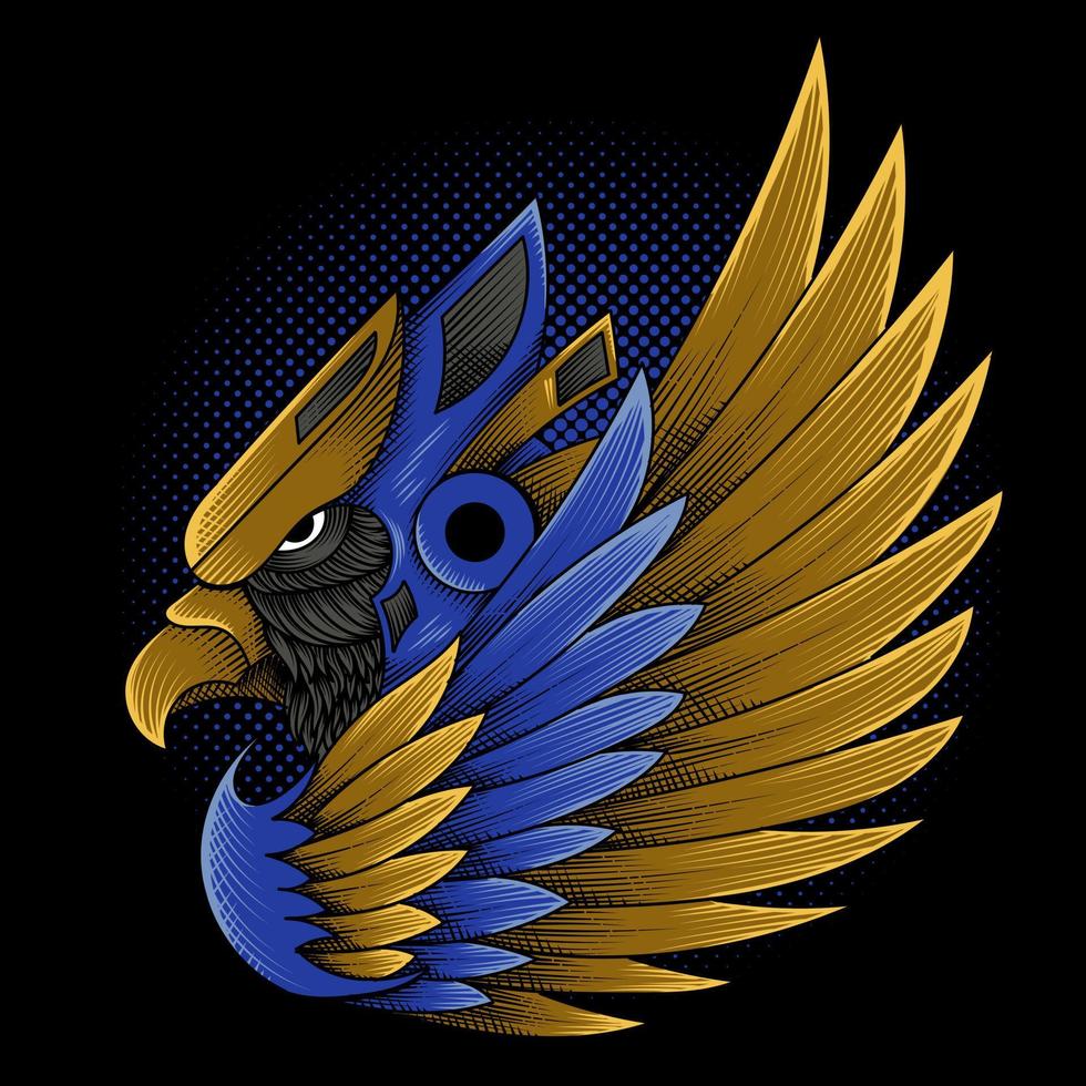 aleteo de águila con ilustración de vector de estilo de grabado