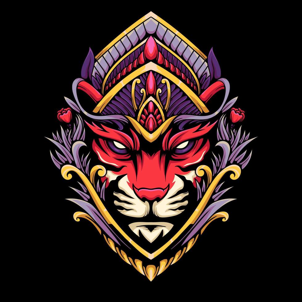 Tiger head with ornament vector illustration