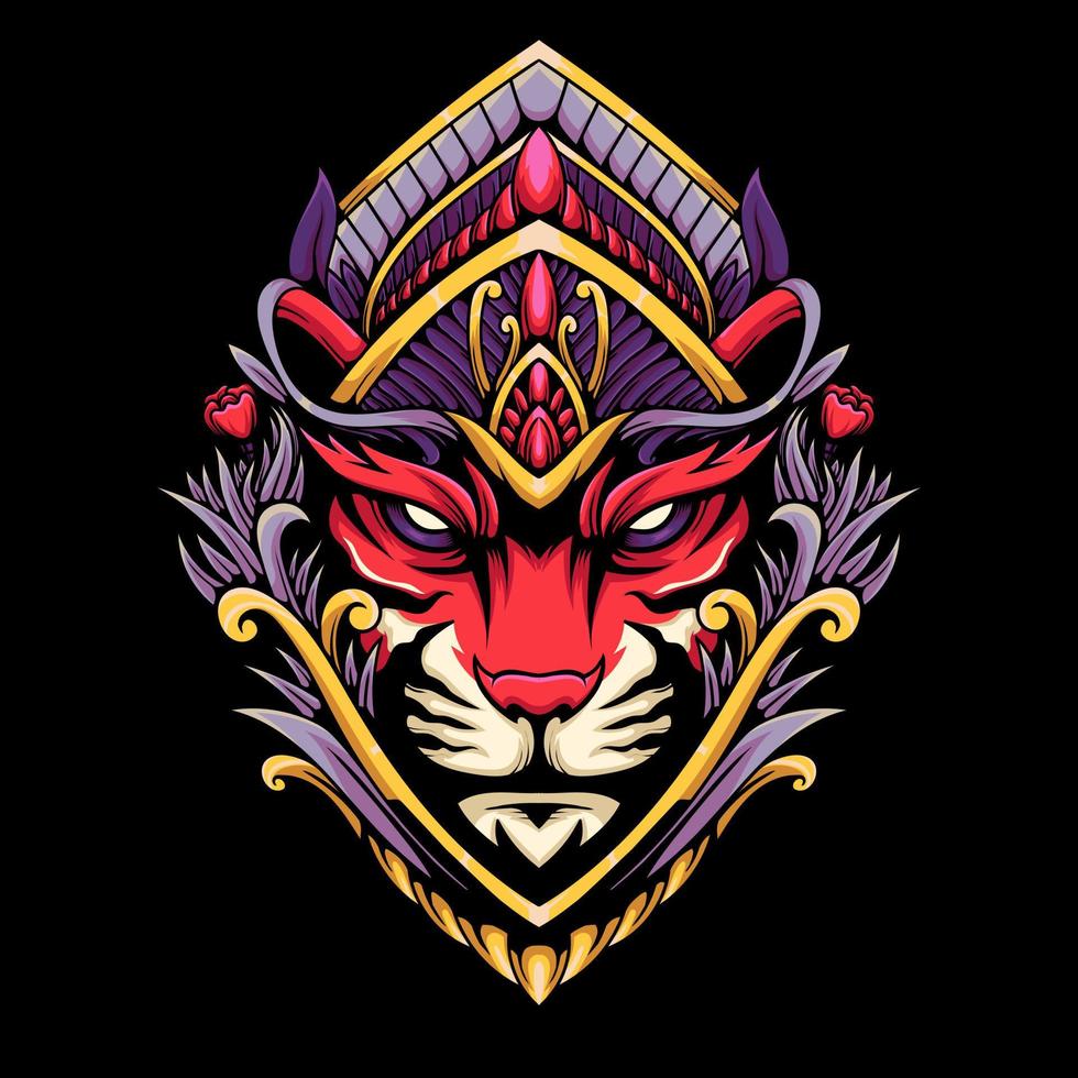 Tiger head with ornament vector illustration