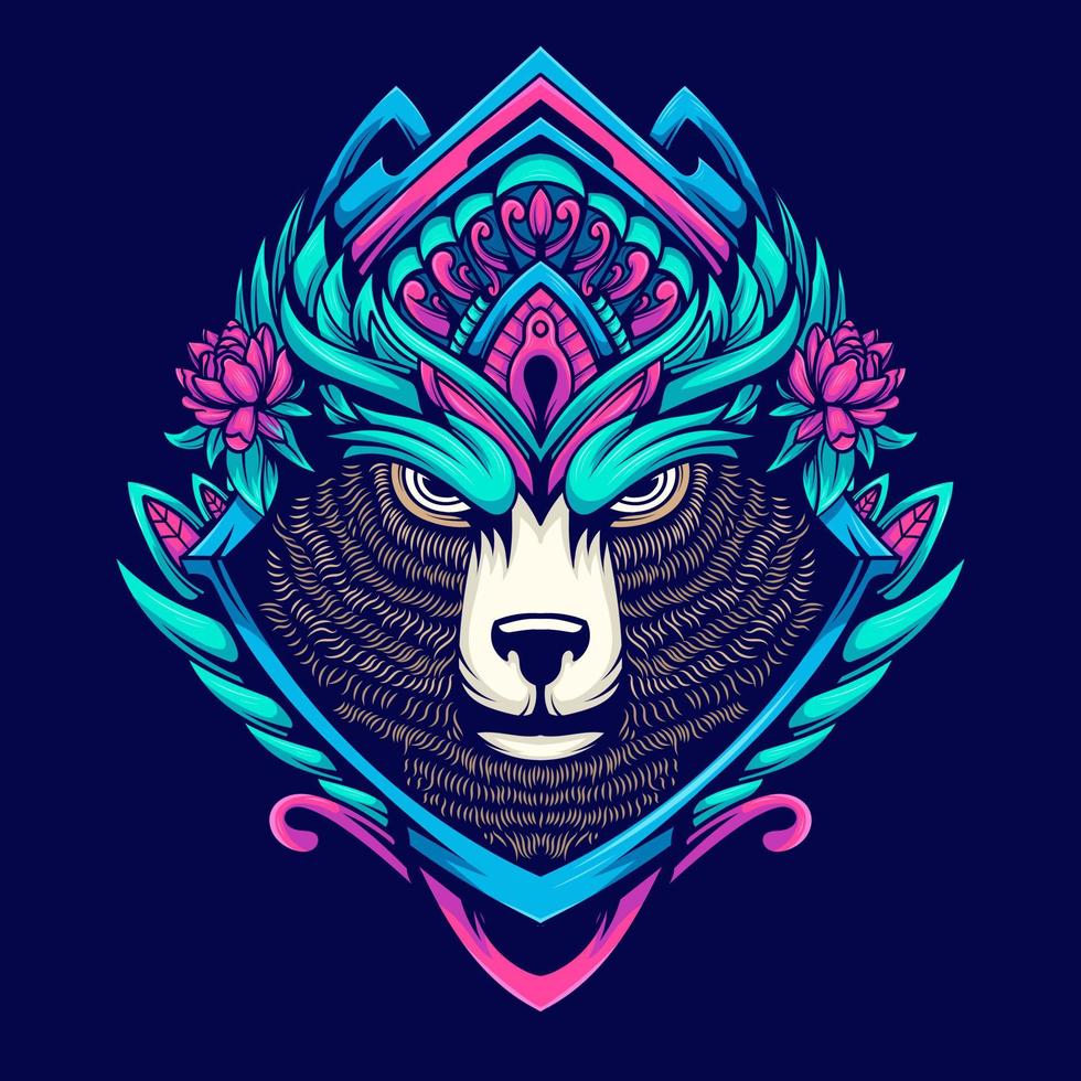 Bear head with ornament vector illustration