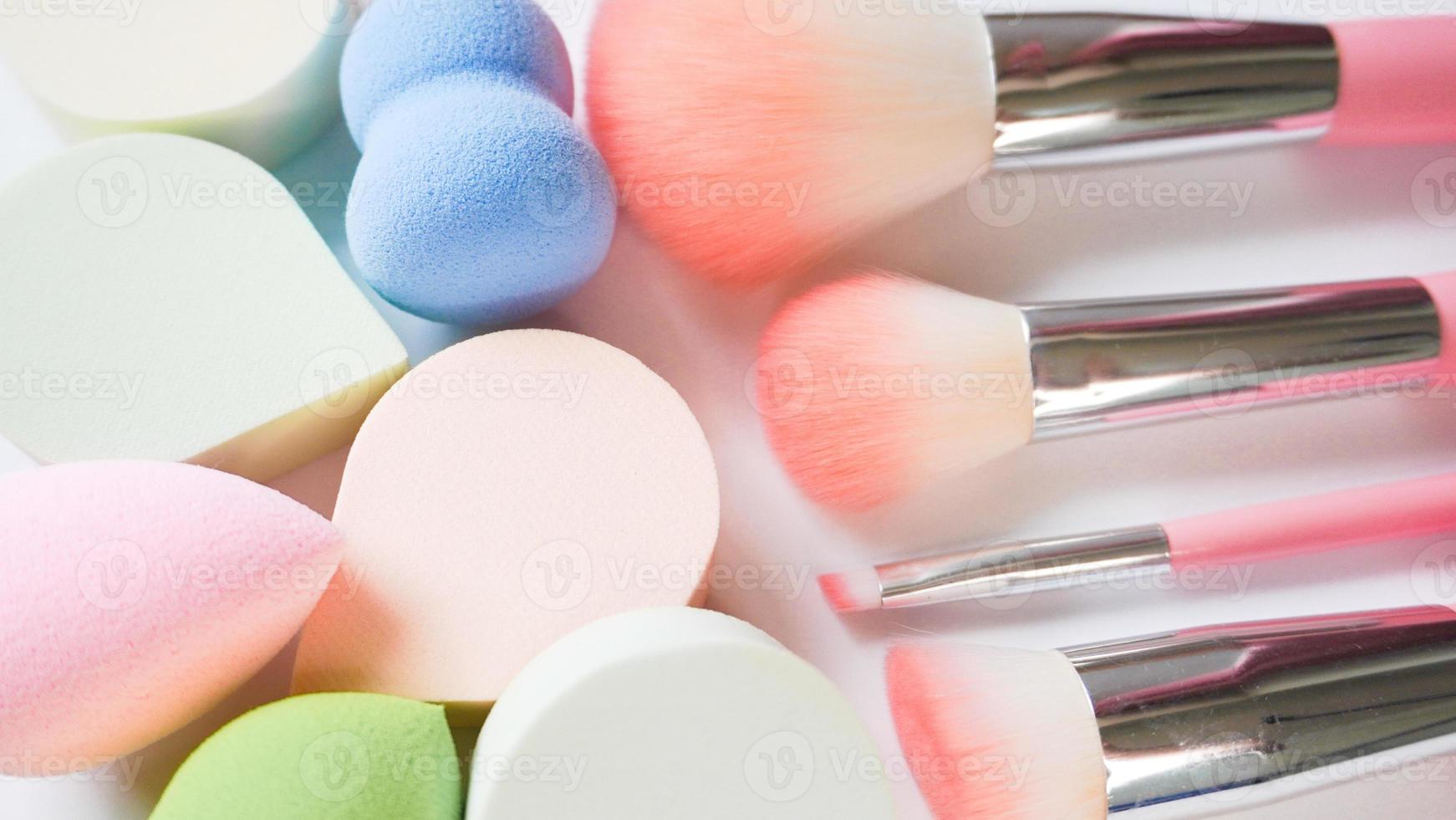 Professional makeup applicators and tools, sponges and brushes on white background 10997307