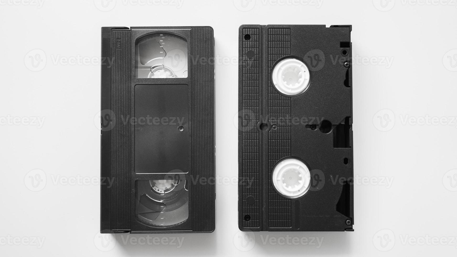 VHS tape front and back side. Video Home System tape cassette on white background. photo