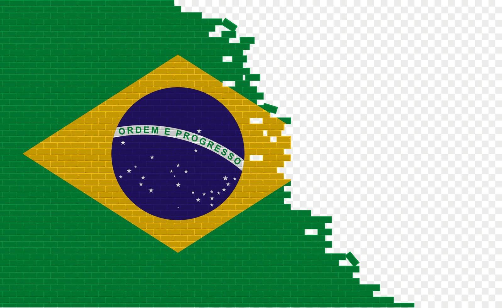bandera de brasil en la pared de ladrillos rotos. campo de bandera vacío de otro país. comparación de países. fácil edición y vector en grupos.