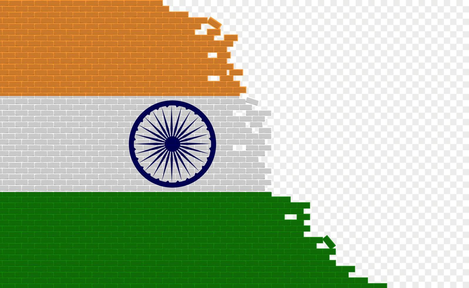 India flag on broken brick wall. Empty flag field of another country. Country comparison. Easy editing and vector in groups.