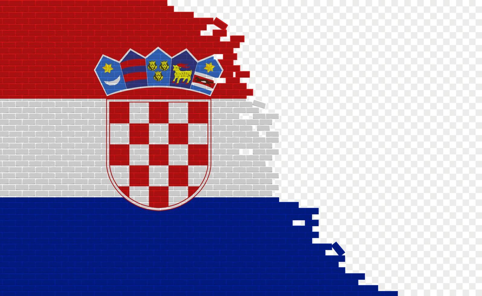 Croatia flag on broken brick wall. Empty flag field of another country. Country comparison. Easy editing and vector in groups.
