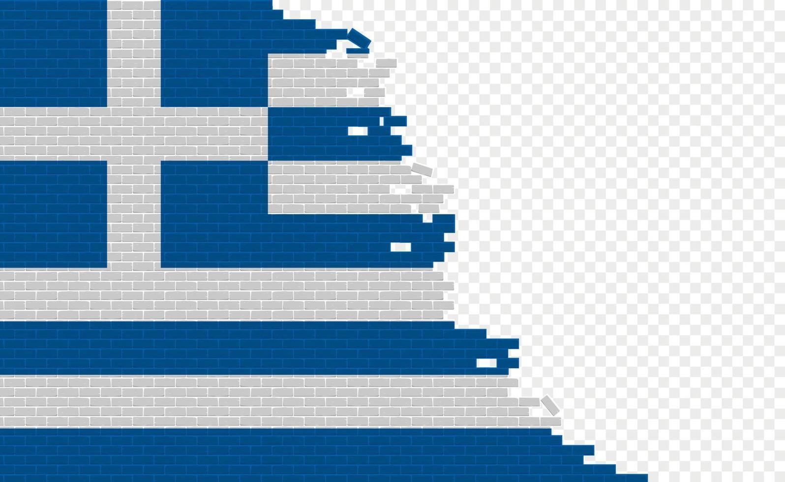 Greece flag on broken brick wall. Empty flag field of another country. Country comparison. Easy editing and vector in groups.