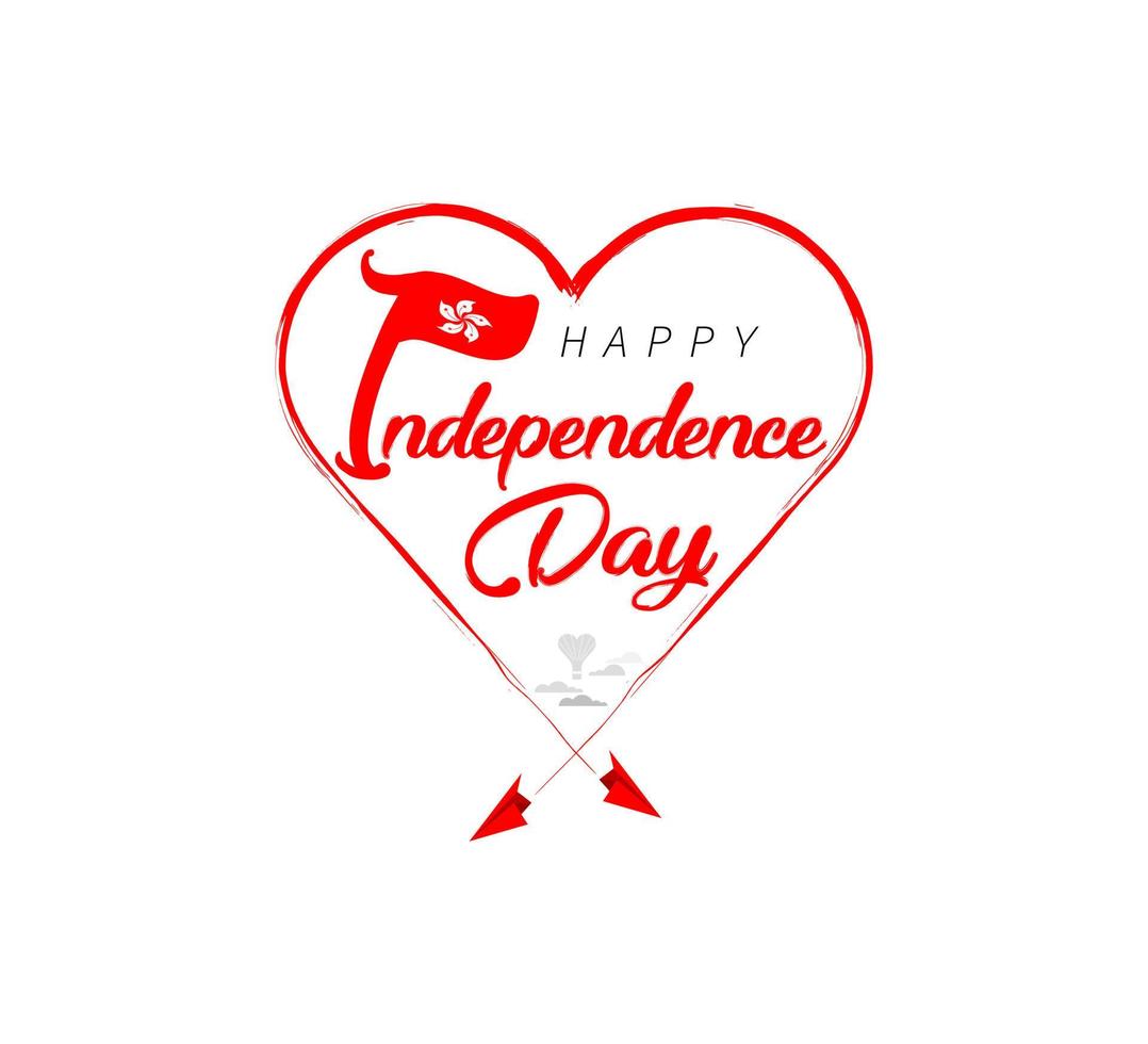 happy independence day of Hong Kong. Airplane draws cloud from heart. National flag vector illustration on white background.