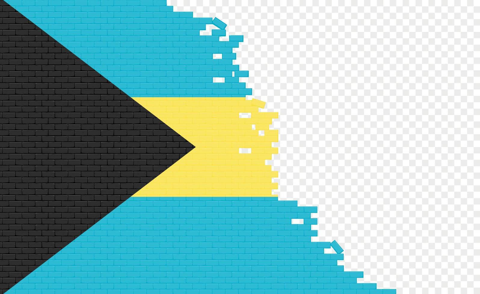 la bandera de bahamas en la pared de ladrillos rotos. campo de bandera vacío de otro país. comparación de países. fácil edición y vector en grupos.