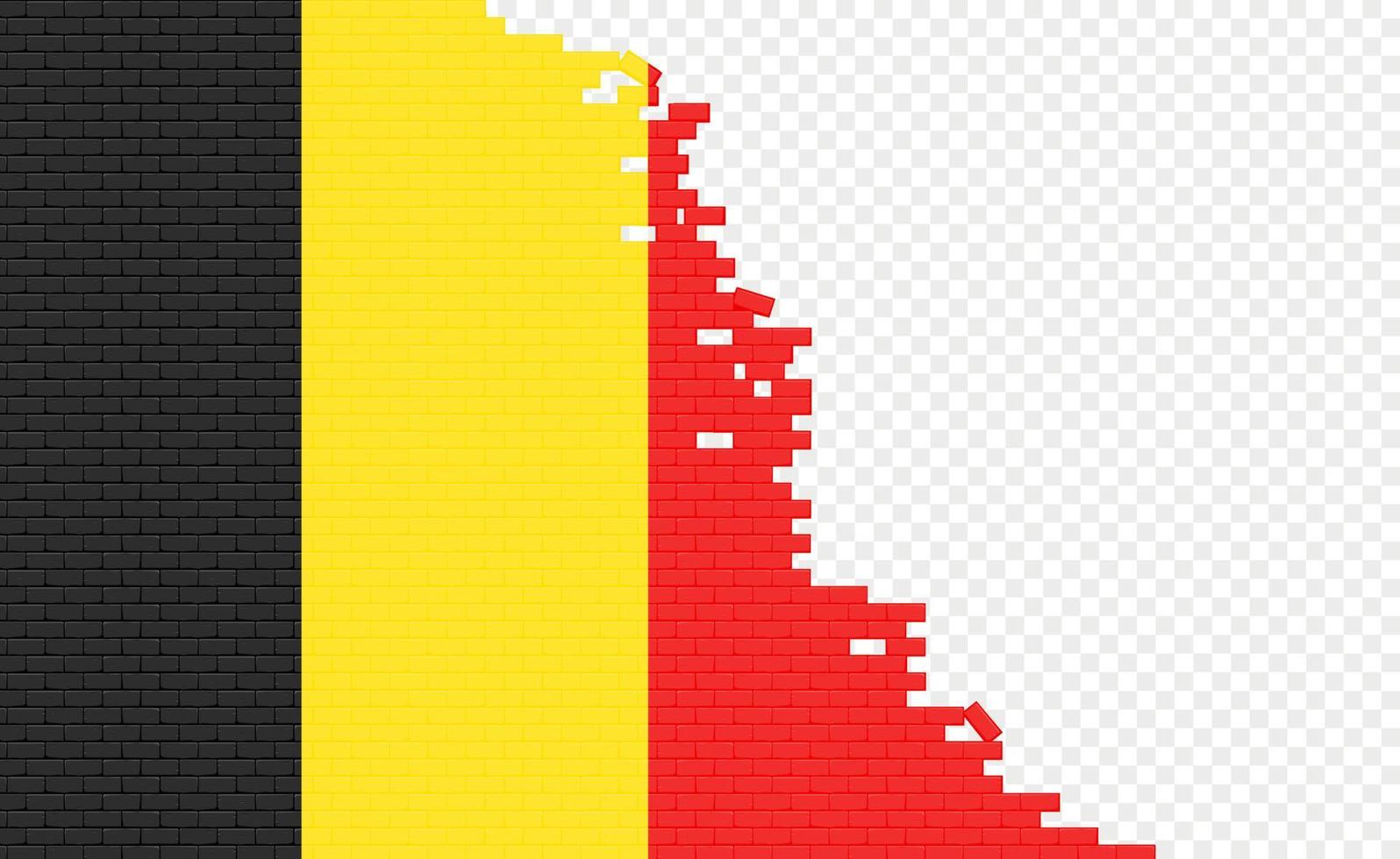 Belgium flag on broken brick wall. Empty flag field of another country. Country comparison. Easy editing and vector in groups.