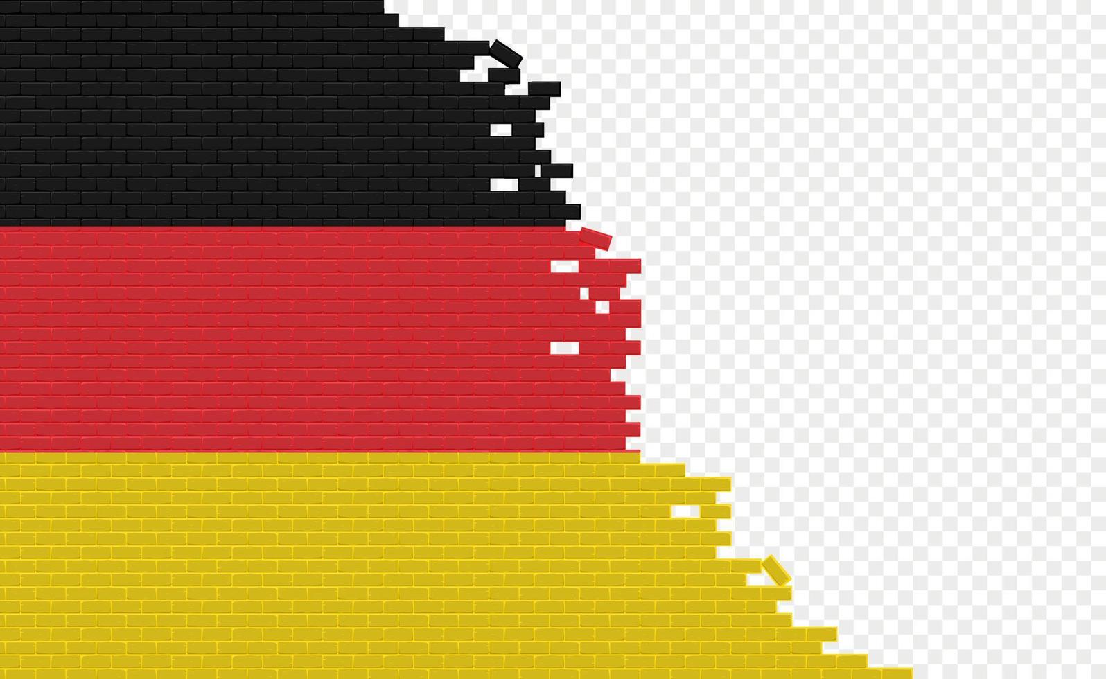 Germany flag on broken brick wall. Empty flag field of another country. Country comparison. Easy editing and vector in groups.