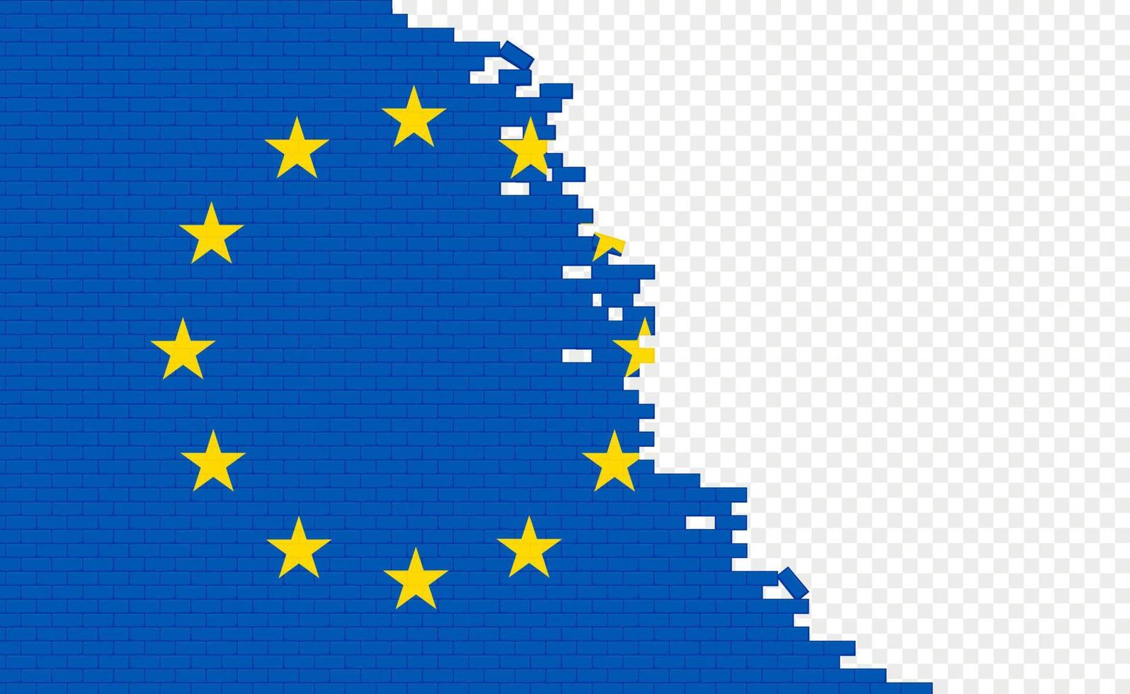 European Union flag on broken brick wall. Empty flag field of another country. Country comparison. Easy editing and vector in groups.