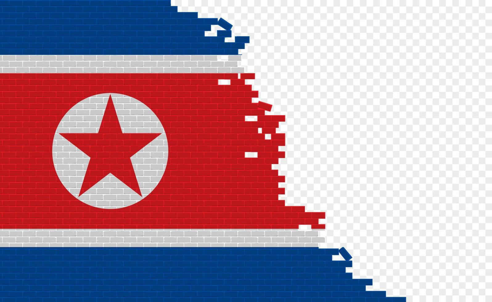 North Korea flag on broken brick wall. Empty flag field of another country. Country comparison. Easy editing and vector in groups.