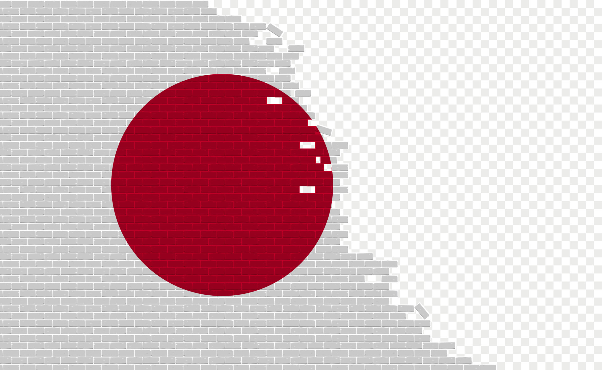 Japan flag on broken brick wall. Empty flag field of another country