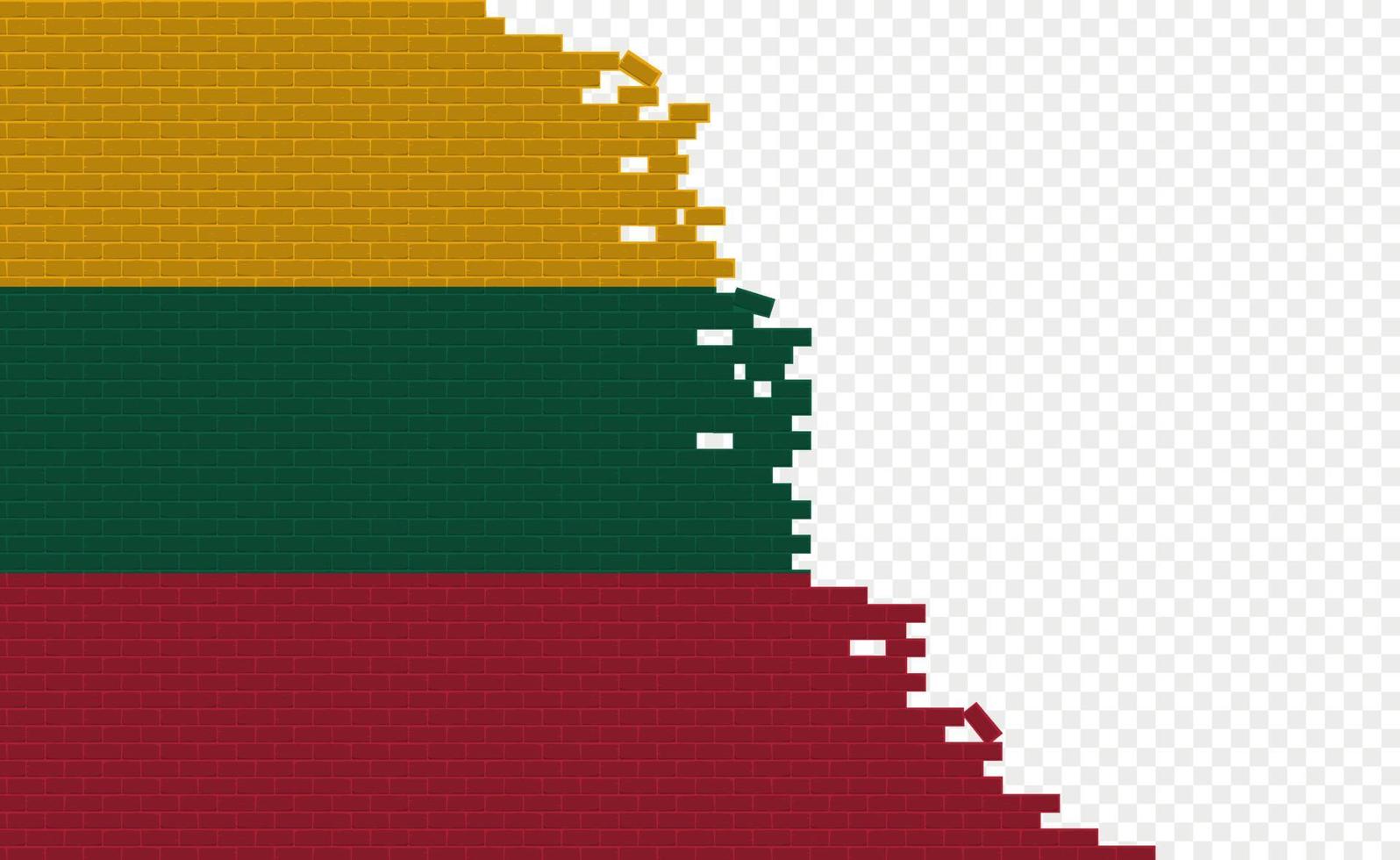 bandera de lituania en la pared de ladrillos rotos. campo de bandera vacío de otro país. comparación de países. fácil edición y vector en grupos.