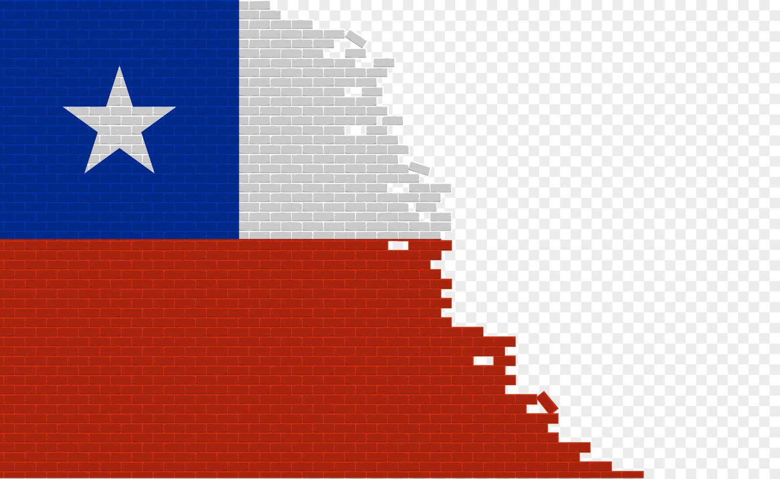 Chile flag on broken brick wall. Empty flag field of another country. Country comparison. Easy editing and vector in groups.