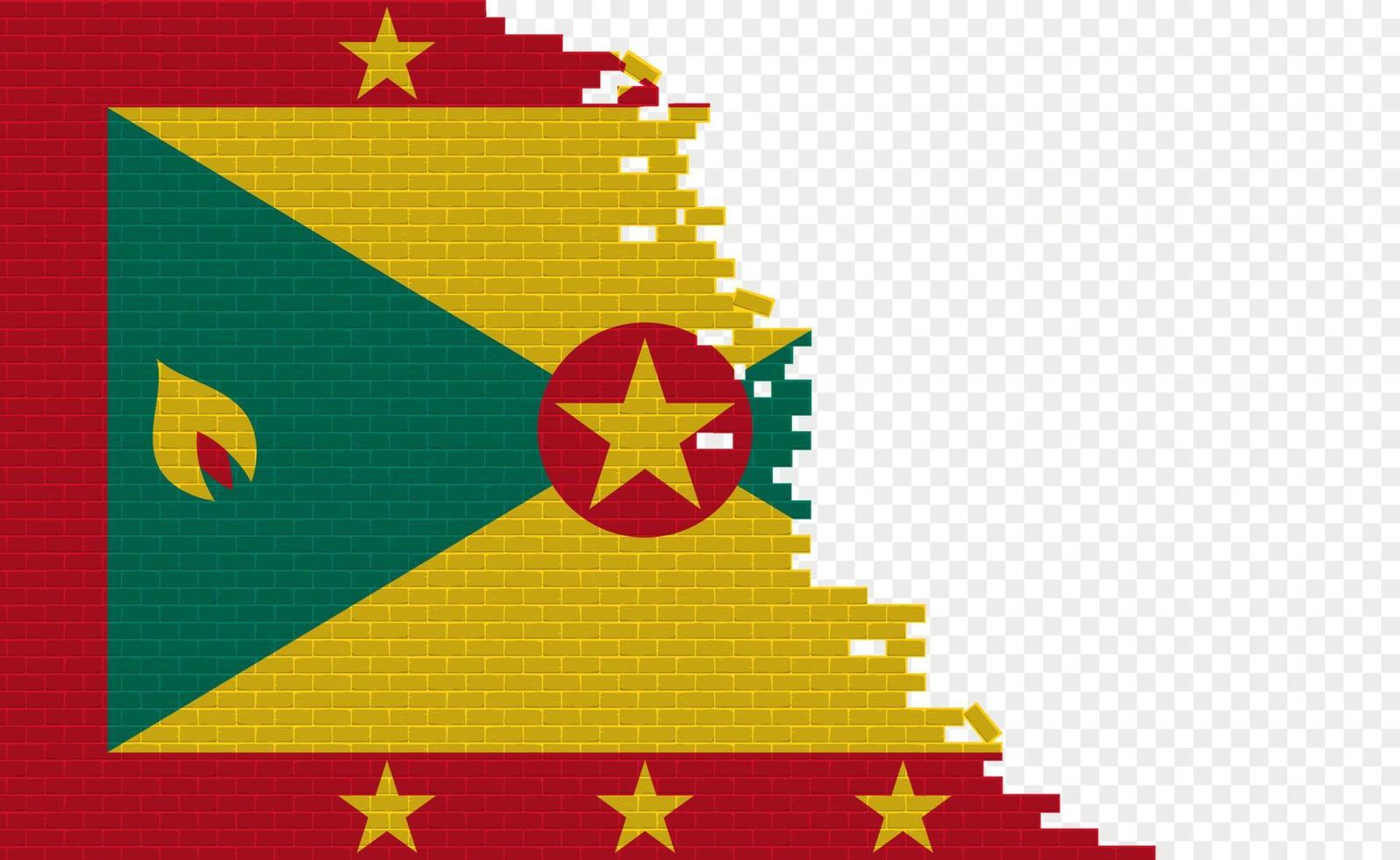 Grenada flag on broken brick wall. Empty flag field of another country. Country comparison. Easy editing and vector in groups.