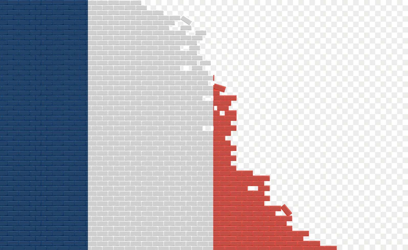France flag on broken brick wall. Empty flag field of another country. Country comparison. Easy editing and vector in groups.