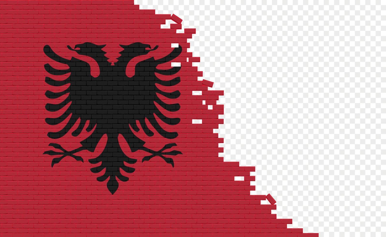 bandera de albania en la pared de ladrillos rotos. campo de bandera vacío de otro país. comparación de países. fácil edición y vector en grupos.