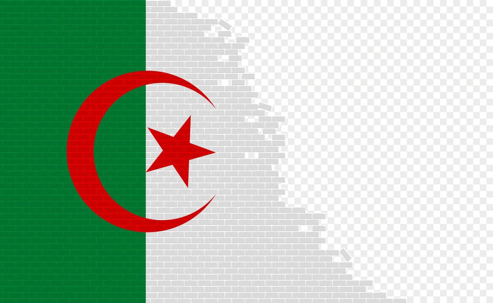 Algeria flag on broken brick wall. Empty flag field of another country. Country comparison. Easy editing and vector in groups.