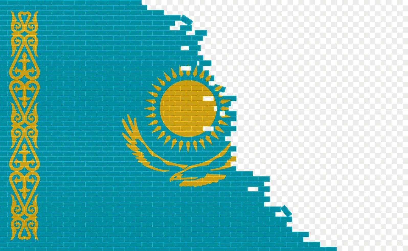 Kazakhstan flag on broken brick wall. Empty flag field of another country. Country comparison. Easy editing and vector in groups.