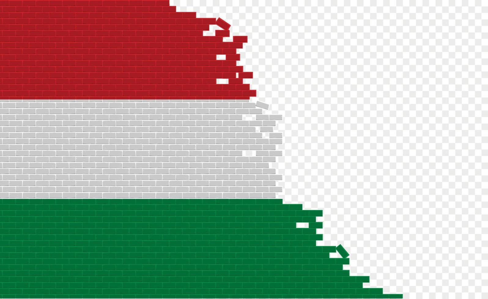 bandera de hungría en la pared de ladrillos rotos. campo de bandera vacío de otro país. comparación de países. fácil edición y vector en grupos.