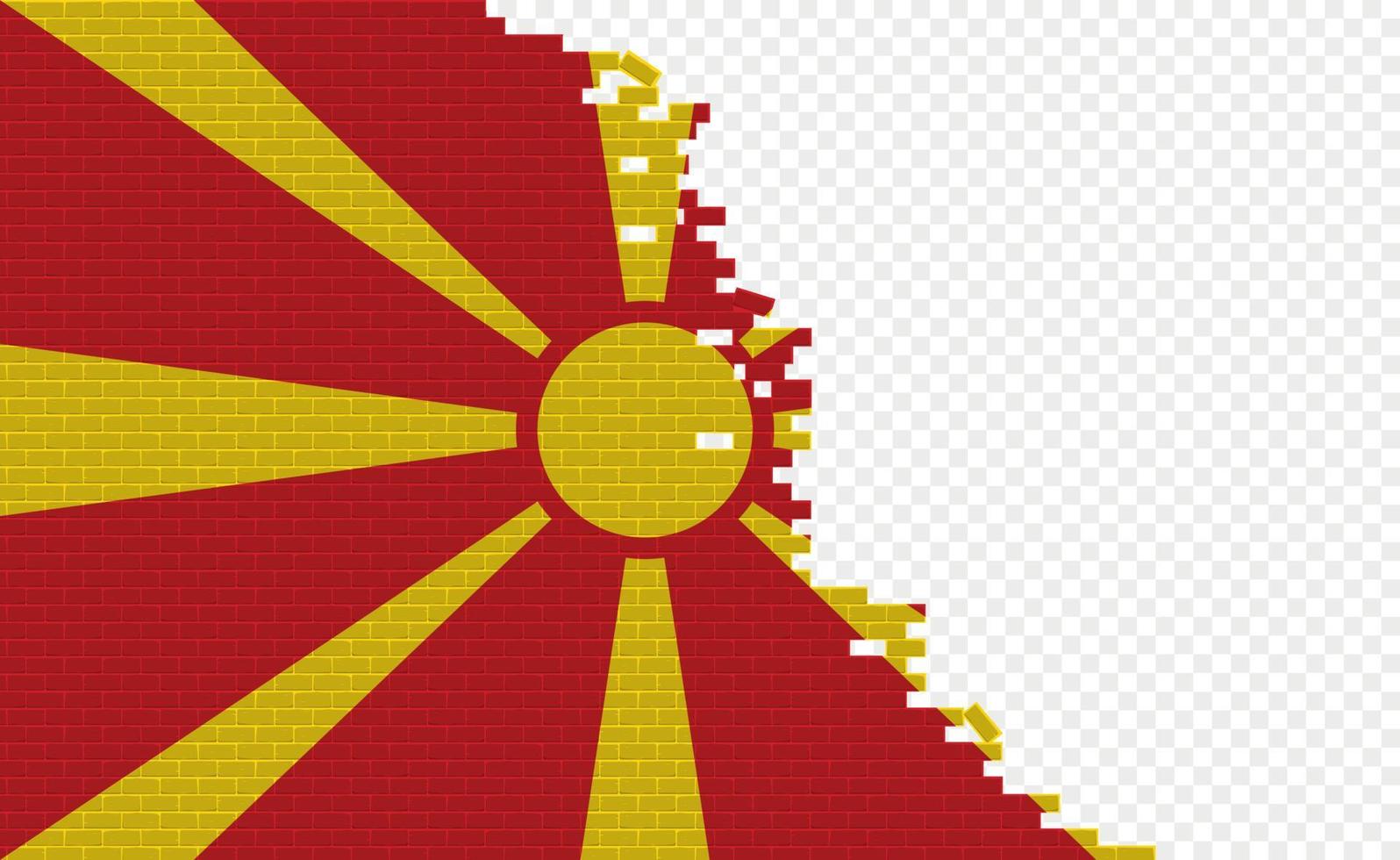 Macedonia flag on broken brick wall. Empty flag field of another country. Country comparison. Easy editing and vector in groups.