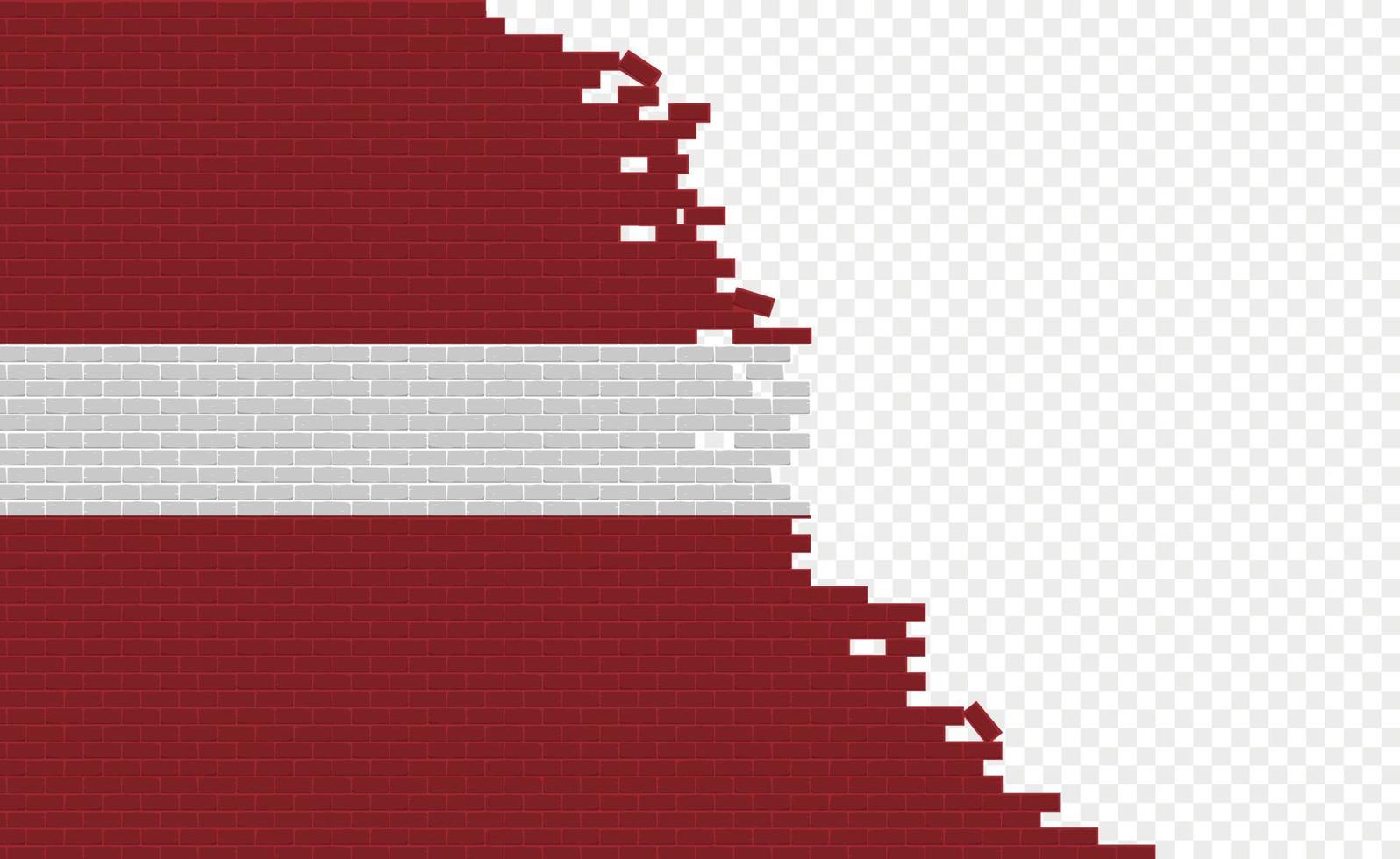 Latvia flag on broken brick wall. Empty flag field of another country. Country comparison. Easy editing and vector in groups.