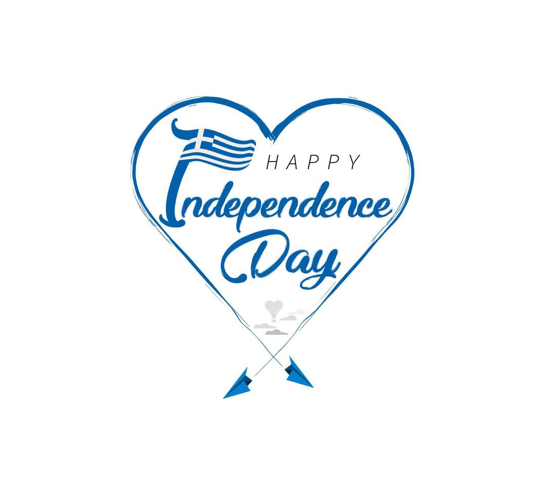 happy independence day of Greece. Airplane draws cloud from heart. National flag vector illustration on white background.