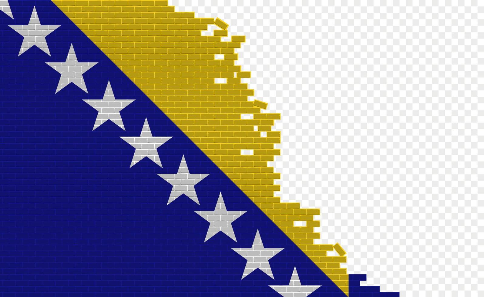 bandera de bosnia y herzegovina en la pared de ladrillos rotos. campo de bandera vacío de otro país. comparación de países. fácil edición y vector en grupos.