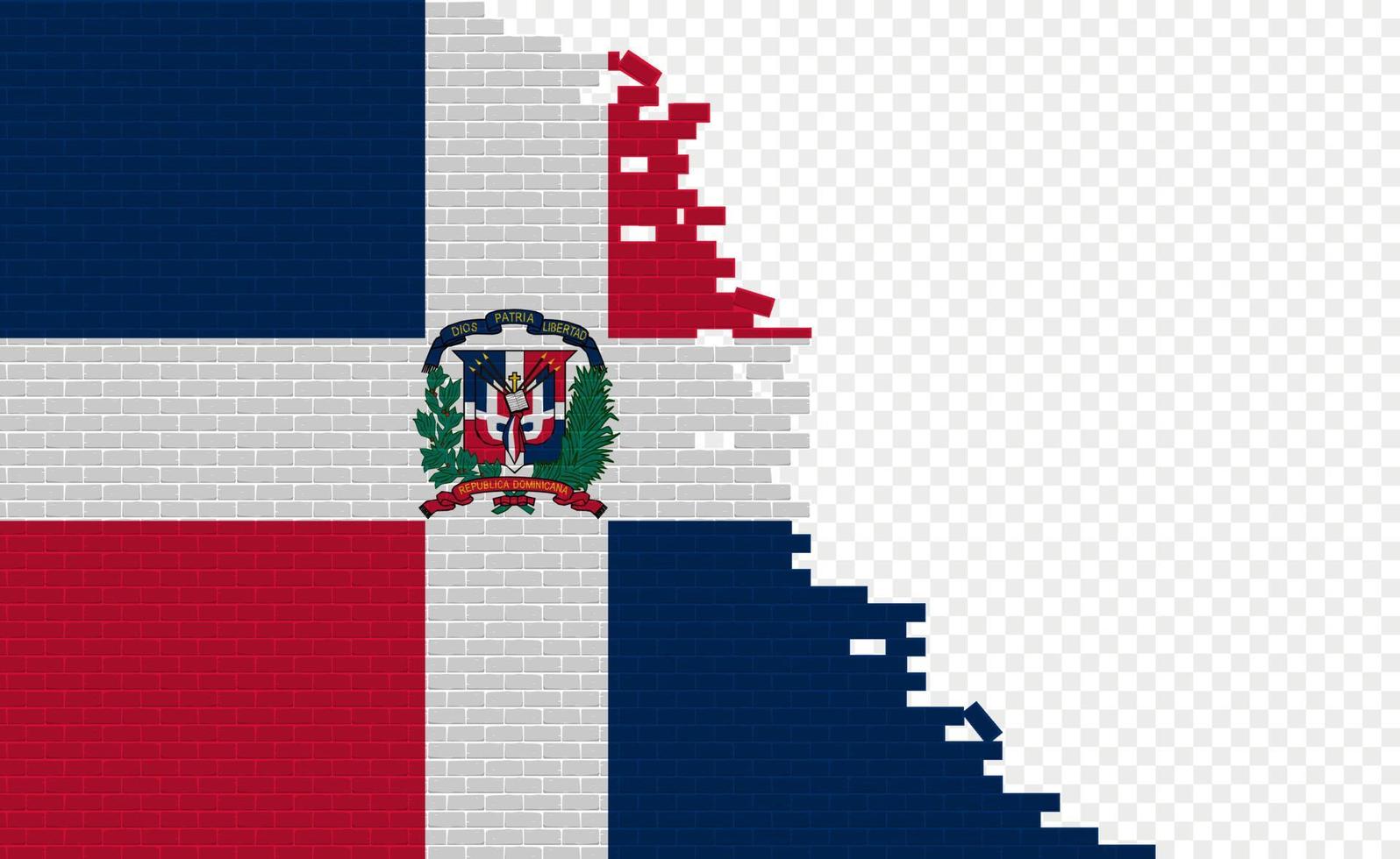 bandera de la república dominicana en la pared de ladrillos rotos. campo de bandera vacío de otro país. comparación de países. fácil edición y vector en grupos.
