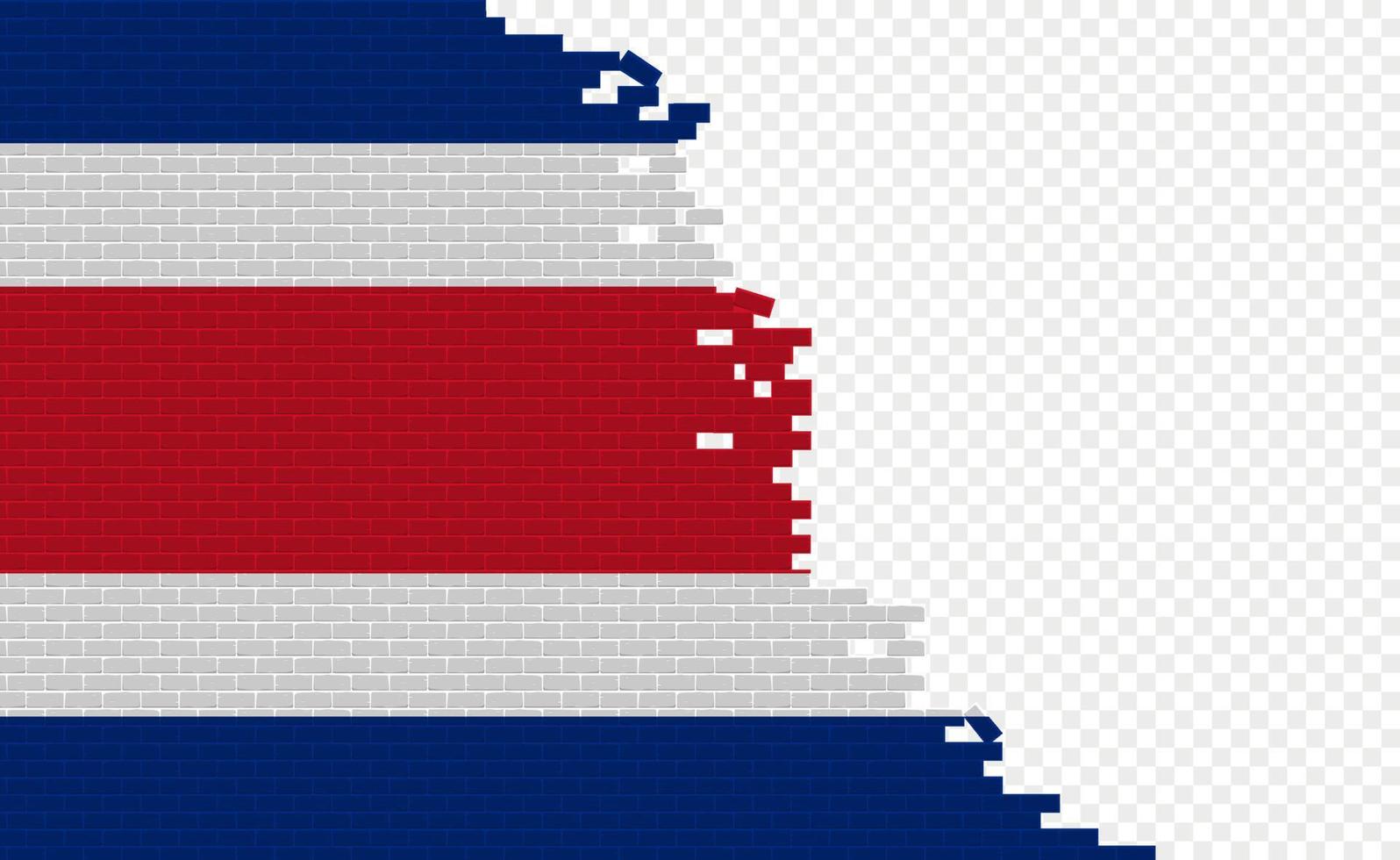 Costa Rica flag on broken brick wall. Empty flag field of another country. Country comparison. Easy editing and vector in groups.