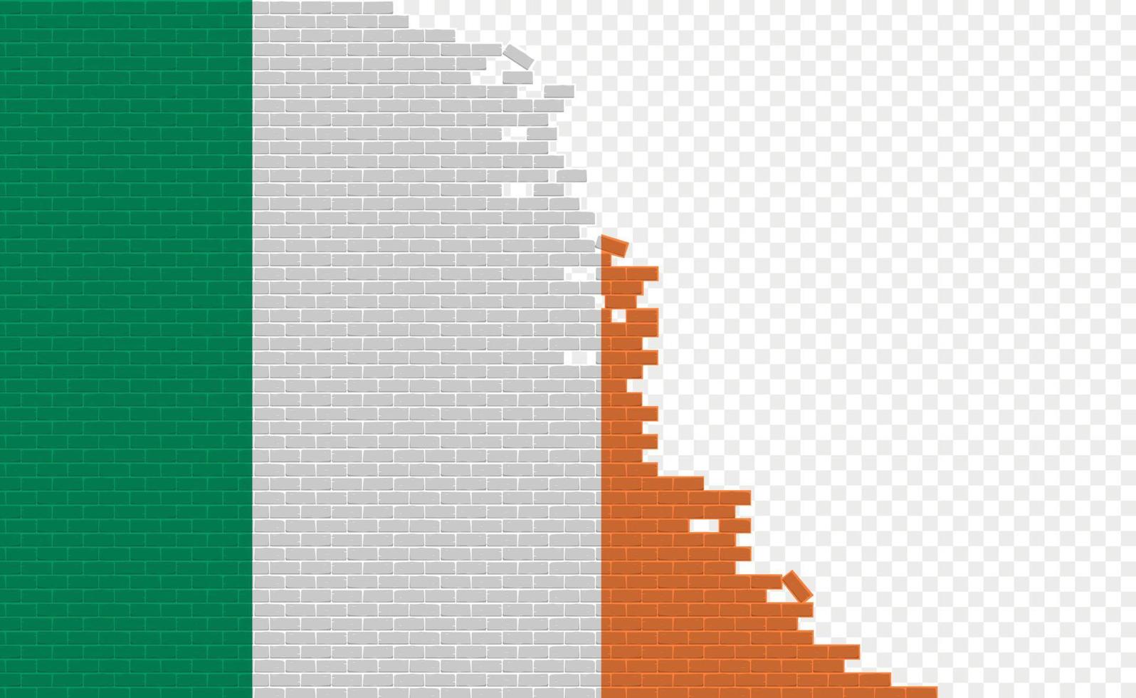 bandera de irlanda en la pared de ladrillos rotos. campo de bandera vacío de otro país. comparación de países. fácil edición y vector en grupos.