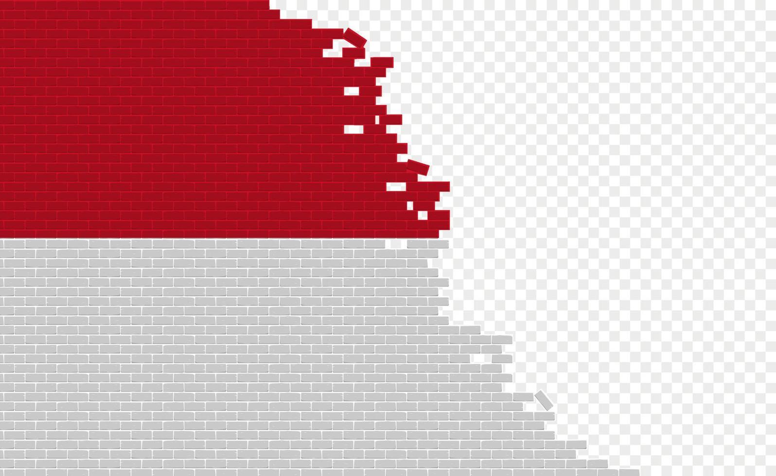 Monaco flag on broken brick wall. Empty flag field of another country. Country comparison. Easy editing and vector in groups.