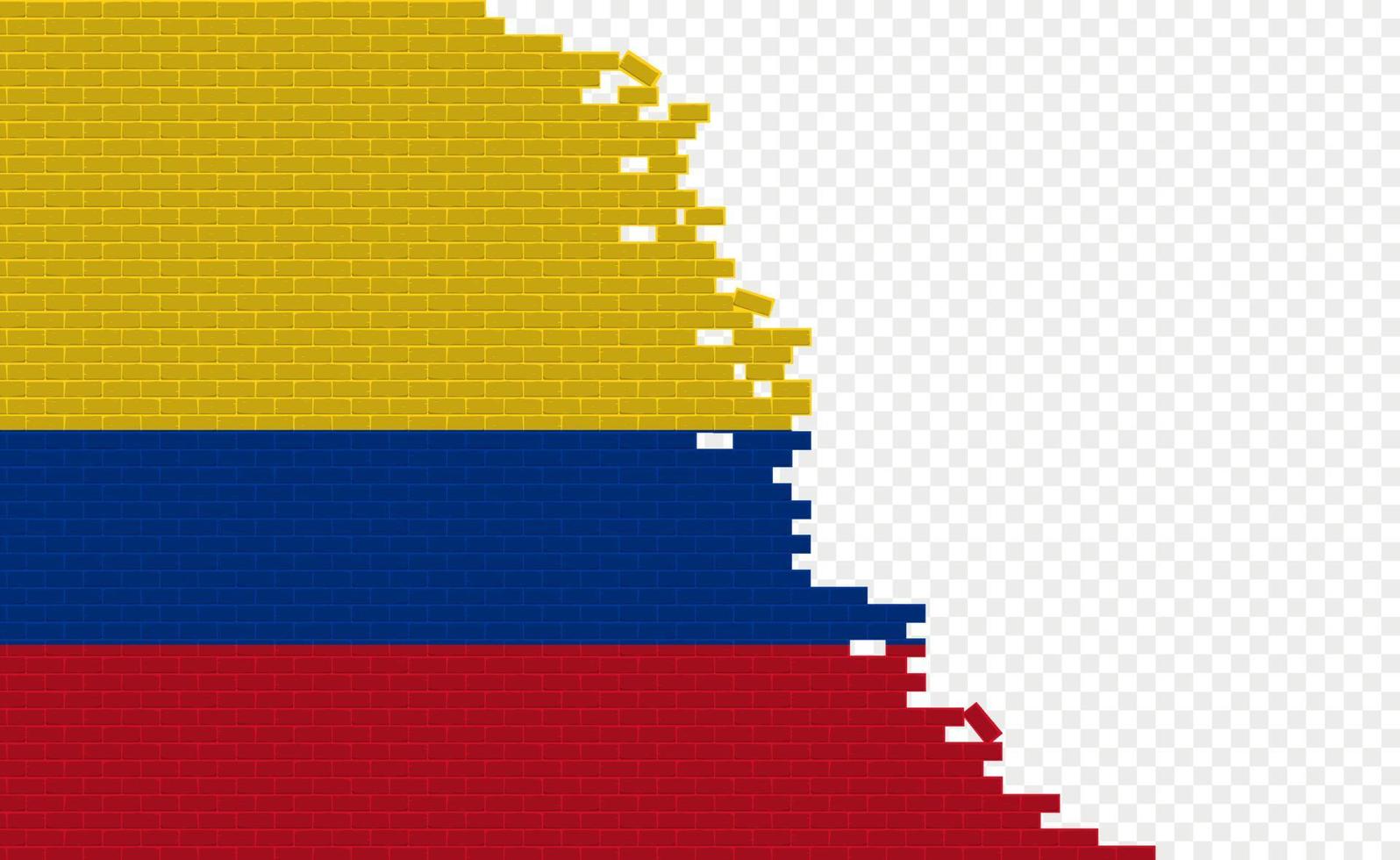 Colombia flag on broken brick wall. Empty flag field of another country. Country comparison. Easy editing and vector in groups.