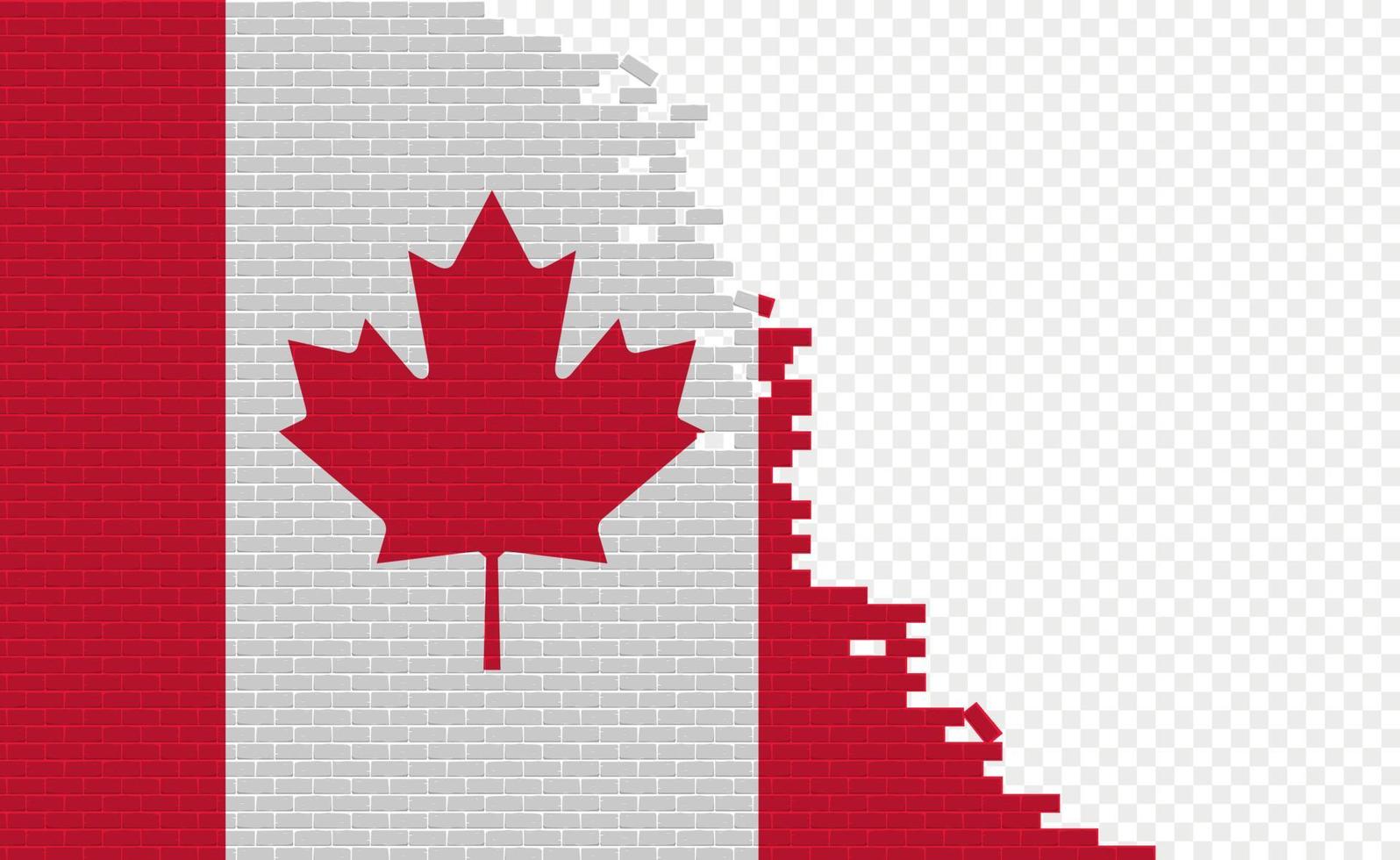 bandera de canadá en la pared de ladrillos rotos. campo de bandera vacío de otro país. comparación de países. fácil edición y vector en grupos.