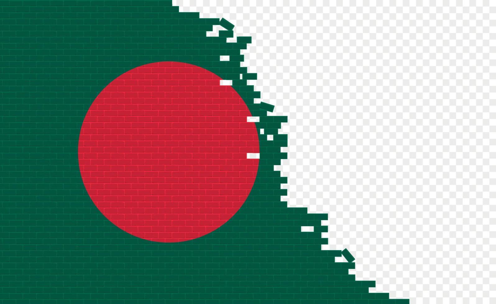 bandera de bangladesh en la pared de ladrillos rotos. campo de bandera vacío de otro país. comparación de países. fácil edición y vector en grupos.