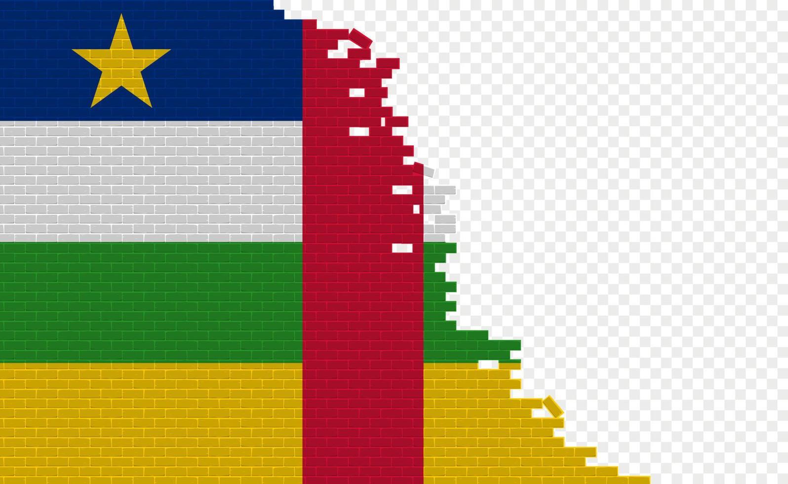 Central African Republic flag on broken brick wall. Empty flag field of another country. Country comparison. Easy editing and vector in groups.
