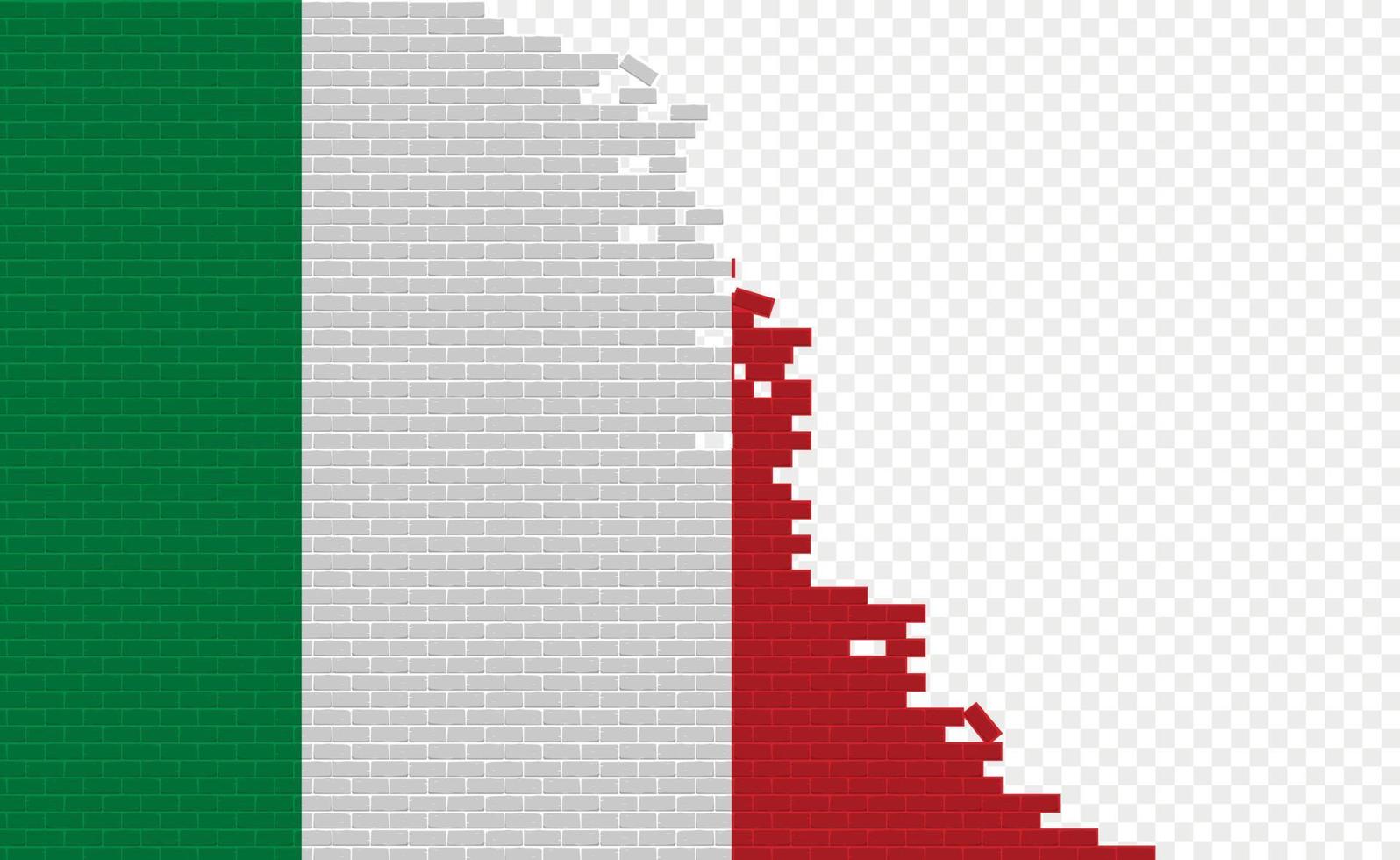 bandera de italia en la pared de ladrillos rotos. campo de bandera vacío de otro país. comparación de países. fácil edición y vector en grupos.