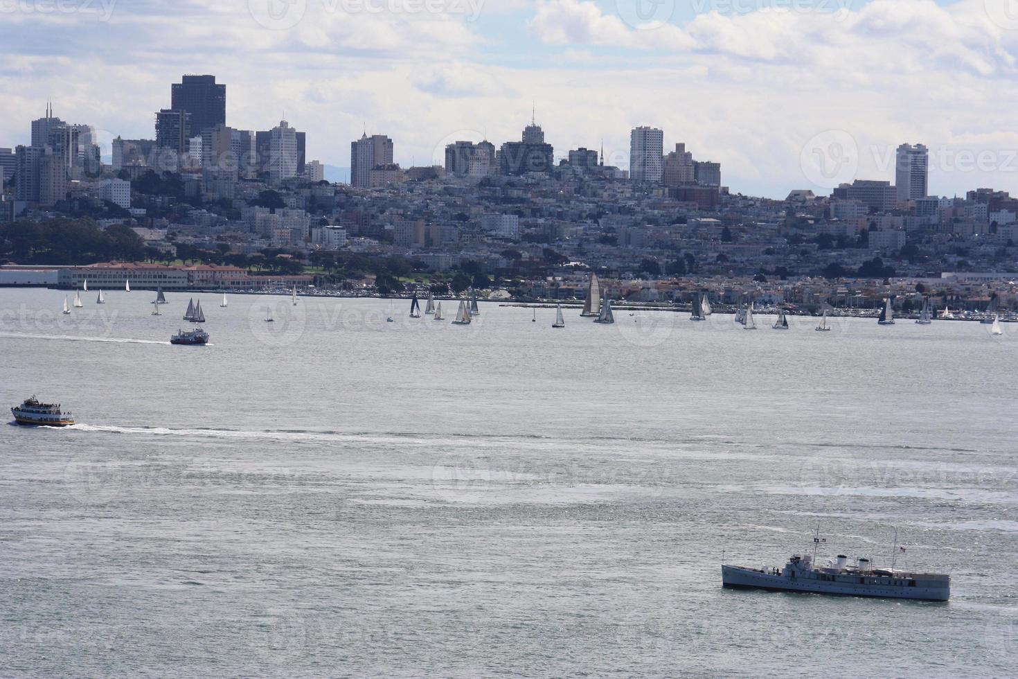 A huge collection of different boats in Sanfransisco bay. photo