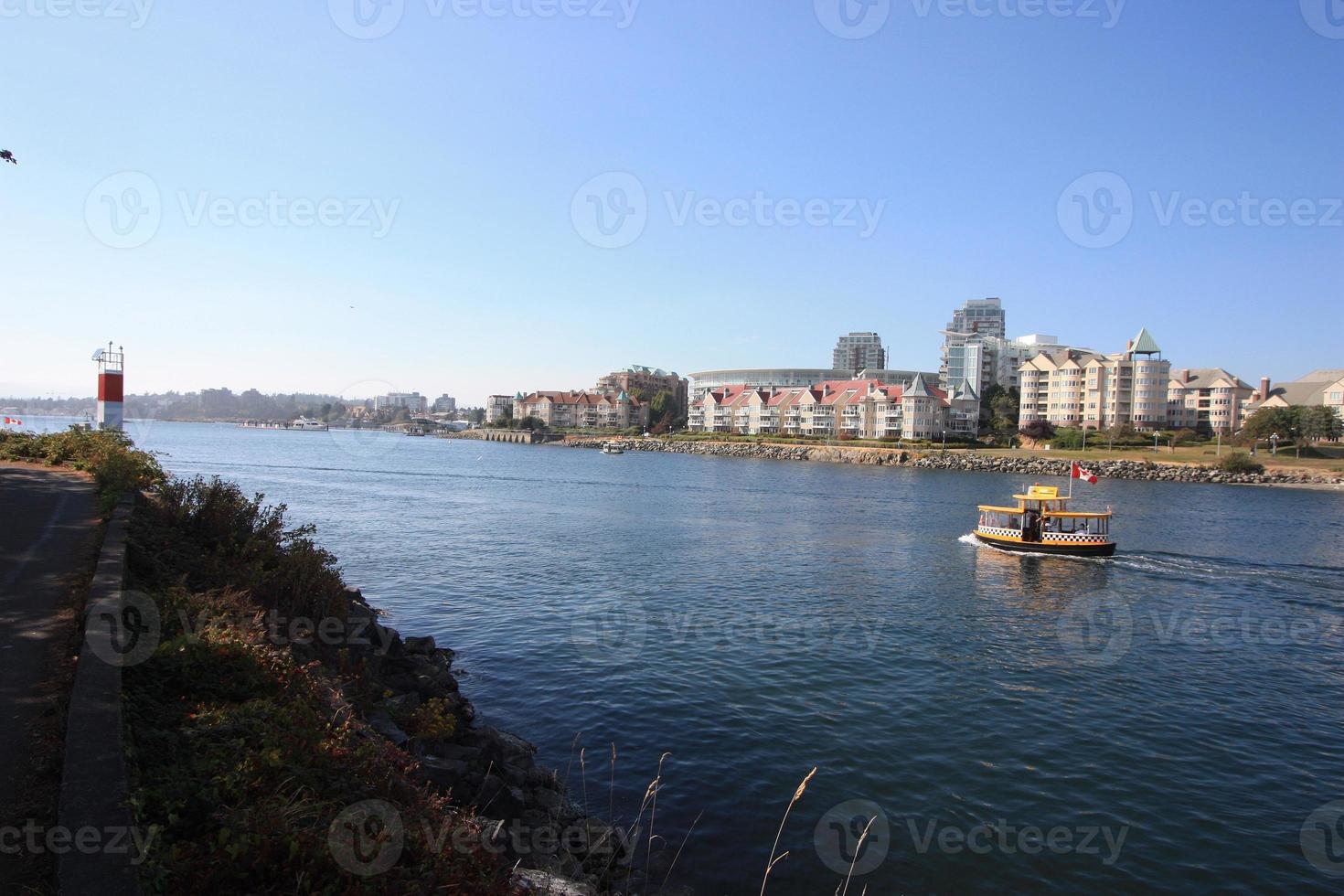 A water taxis heading out of the harbour. photo