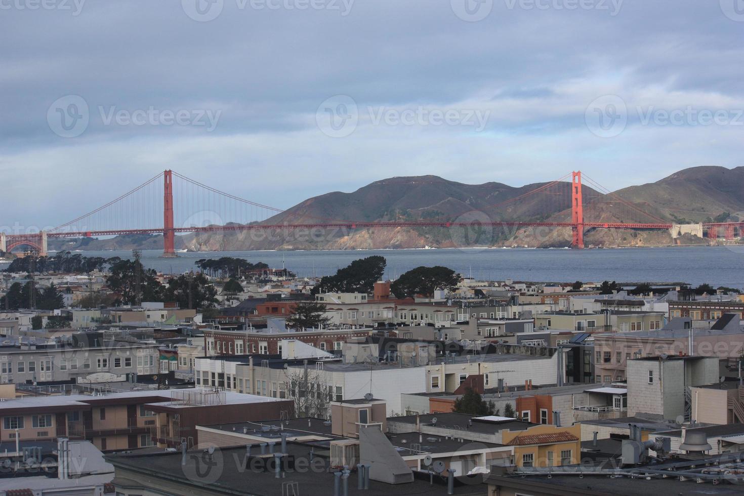 A panoramic shot of the Golden Gate Bridge. photo