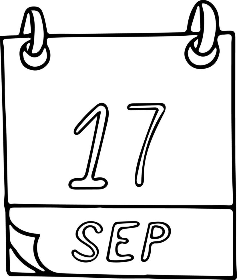 calendar hand drawn in doodle style. September 17. Constitution and Citizenship Day, date. icon, sticker element for design. planning, business holiday vector