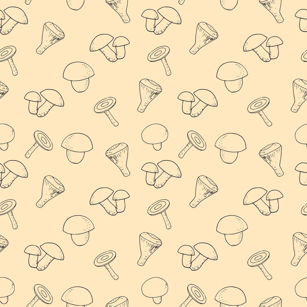 mushrooms seamless pattern, background, wallpaper. sketch hand drawn doodle. scandinavian monochrome minimalism. food plants vector