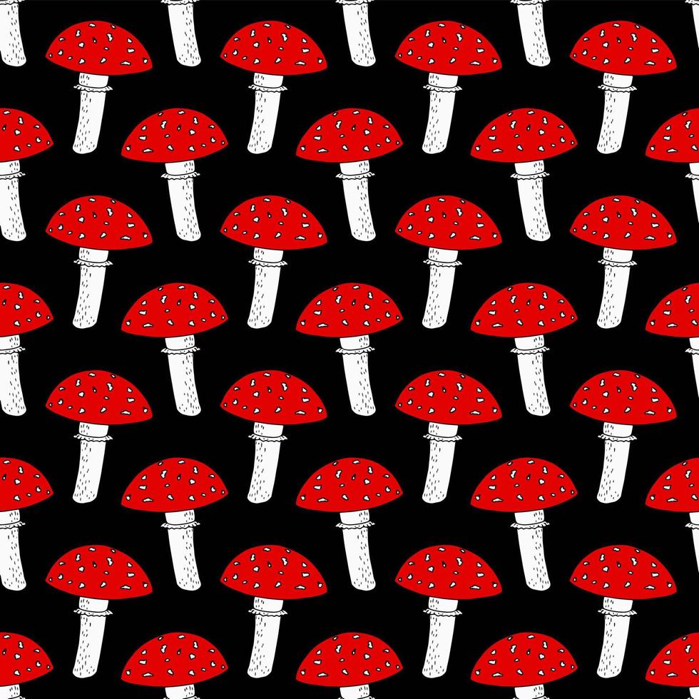 fly agaric seamless pattern. wallpaper, textile, background, wrapping paper. sketch hand drawn doodle. . mushroom forest poisonous inedible vector