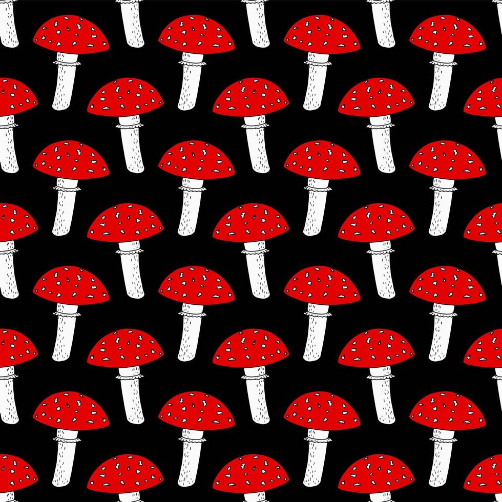 fly agaric seamless pattern. wallpaper, textile, background, wrapping paper. sketch hand drawn doodle. . mushroom forest poisonous inedible vector