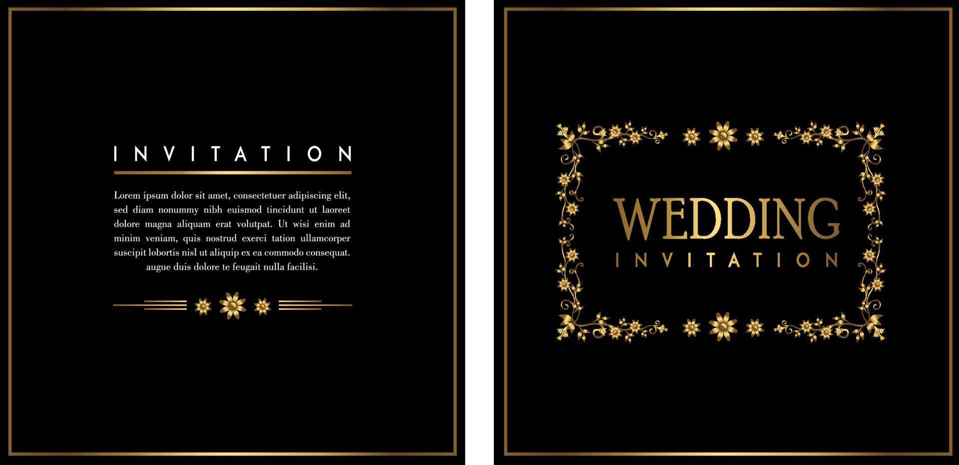 tarjeta de invitación de boda dorada. tarjeta de invitación con concepto de lujo, maquetas doradas. vector