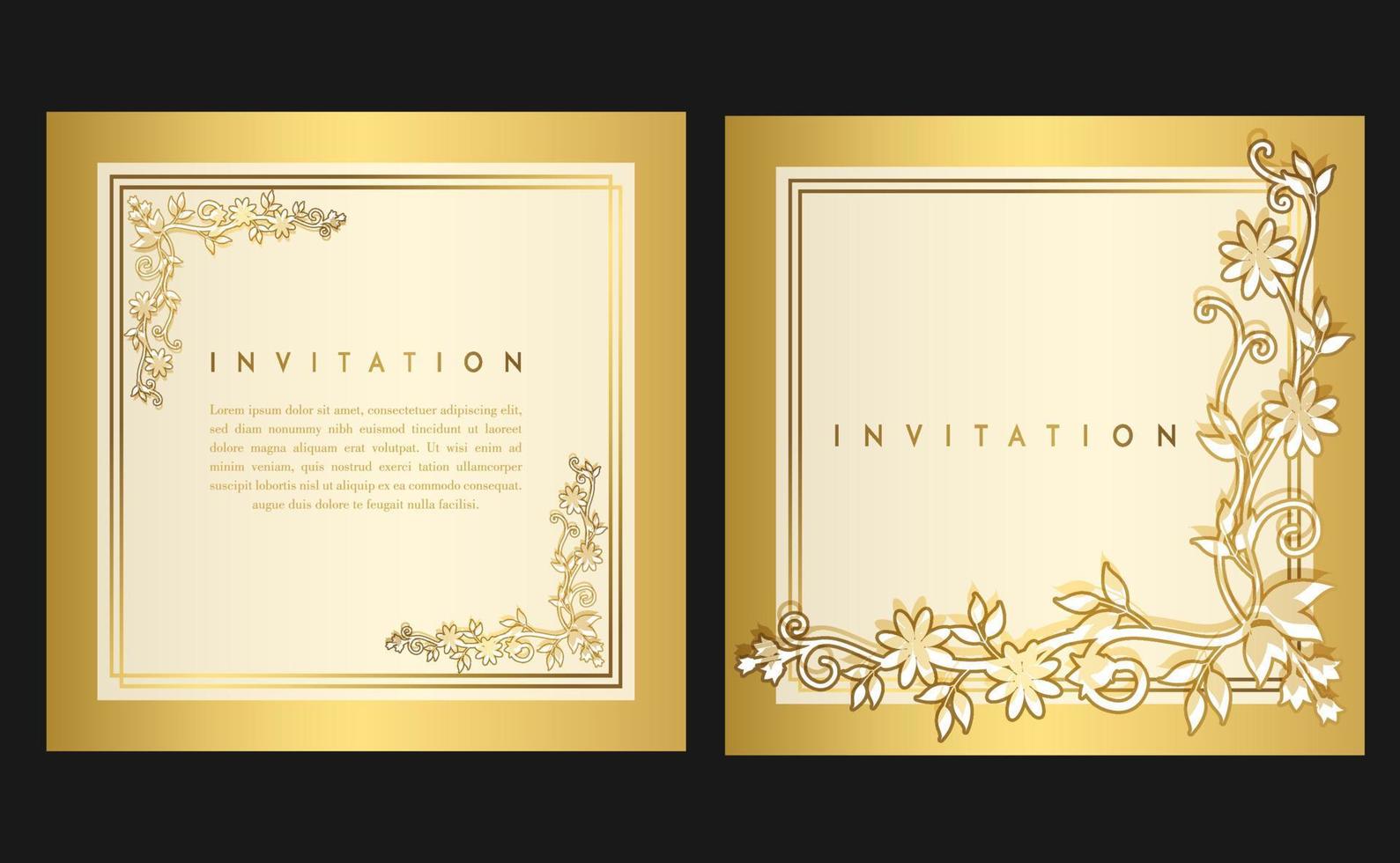 tarjeta de invitación de boda dorada. tarjeta de invitación con concepto de lujo, maquetas doradas. vector