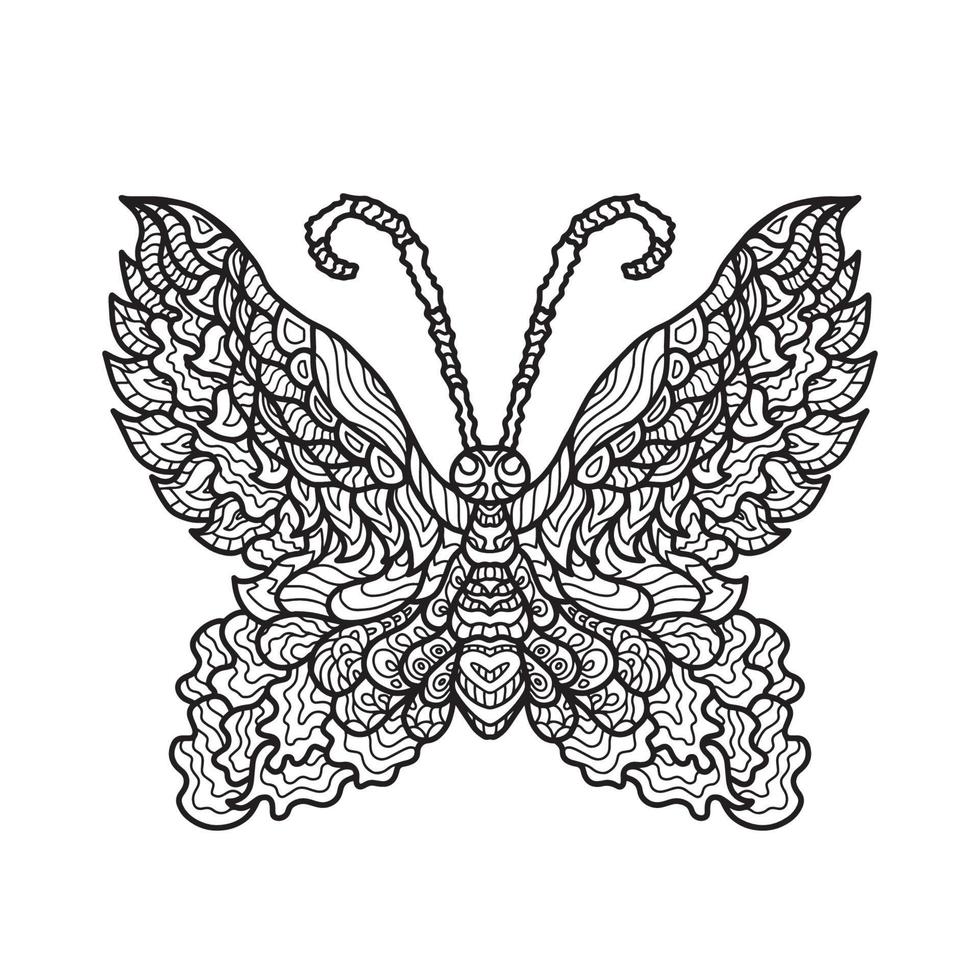 Illustration of a butterfly. Doodle art pattern. Anti stress coloring page for adult vector