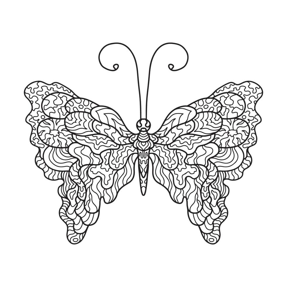 ilustración de una mariposa. patrón de arte de fideos. página para colorear anti estrés para adultos vector