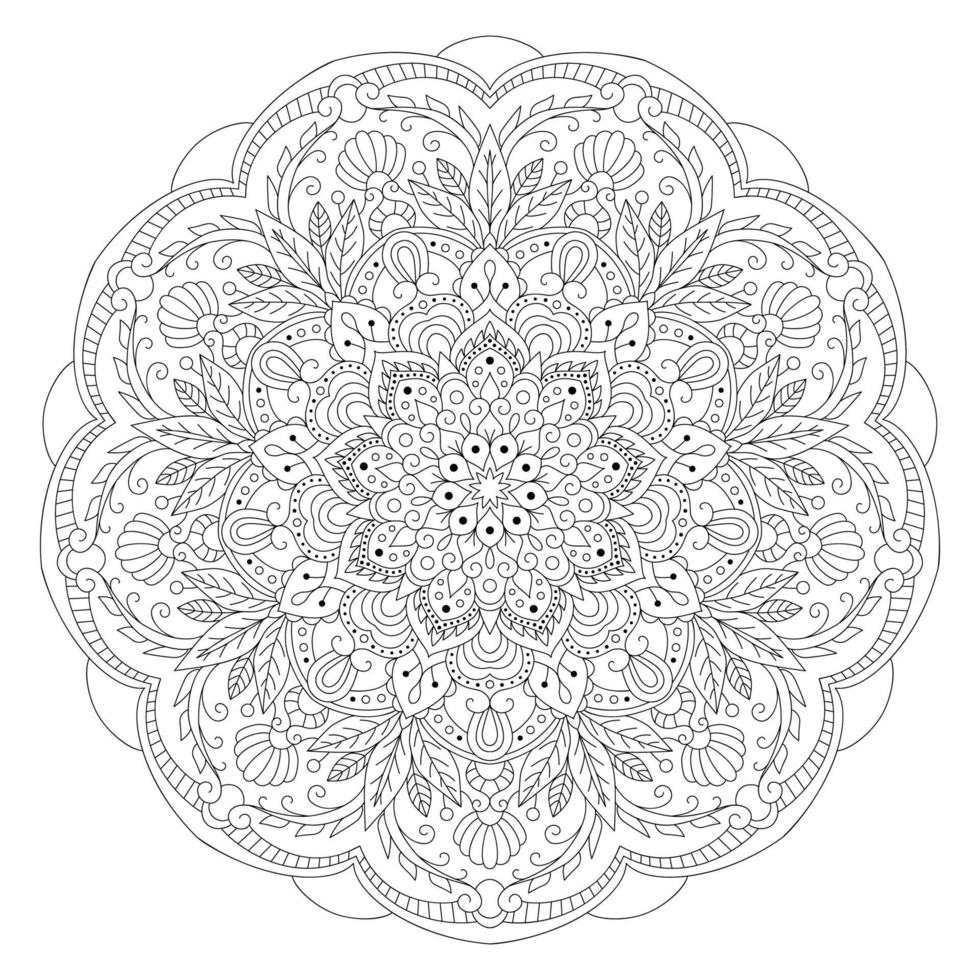 Vector mandala drawing with black lines on a white background.